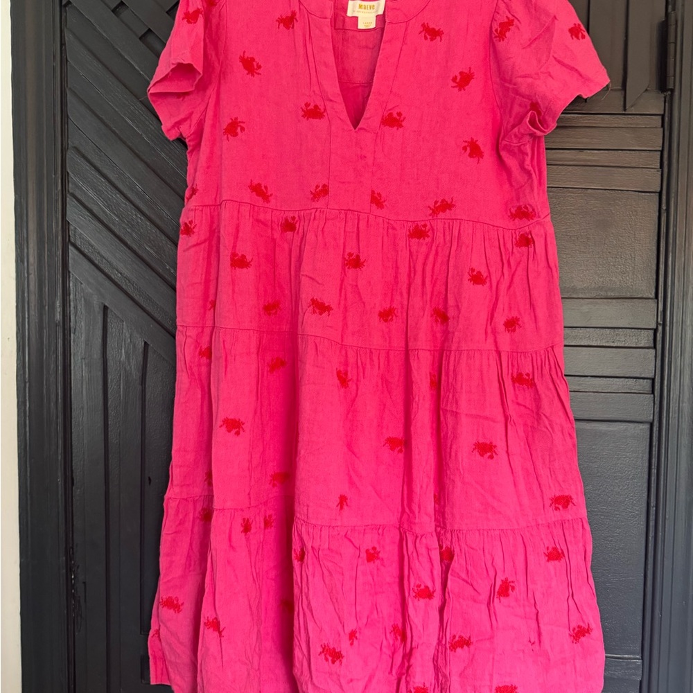 Anthropologie Bright Pink Tiered Dress with Red Embroidery - Picture 4 of 8